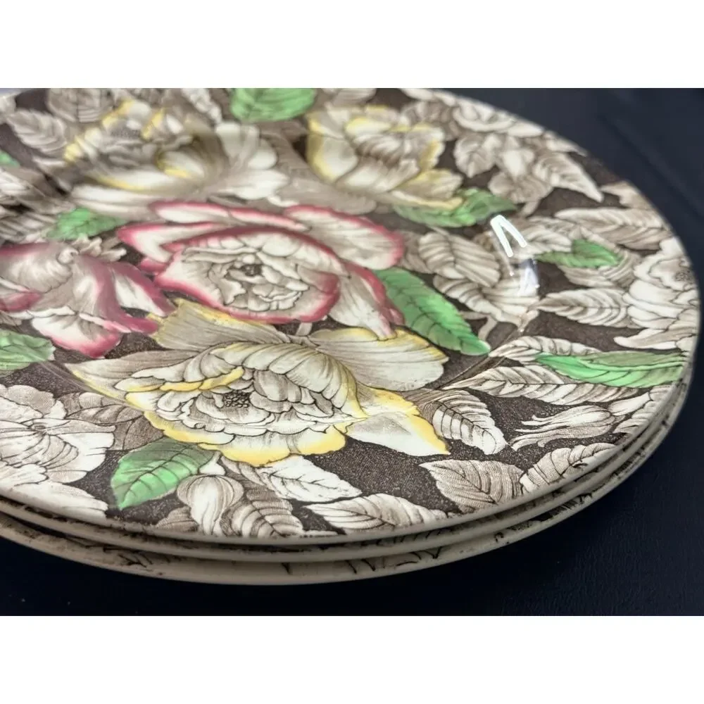 Vintage Myott Son & Co Bermuda England 9” Floral Dinner Plate Set Of 3